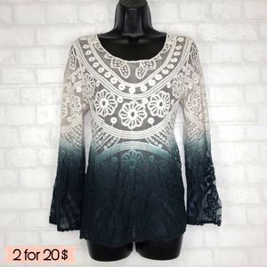 Breeze Ever | Blue/White Ombre Sheer Lace Overlay